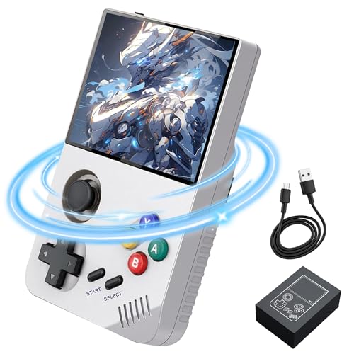 M19 Consola Retro Portátil Mini Consola portatil,30000+ Juegos,26 Emuladores,Sistema Linux/Emelec 4.3,Pantalla LCD HD de 3,5 Pulgadas,Consola de Videojuegos Retro,Batería de 3000mAh (Blanco-128G)