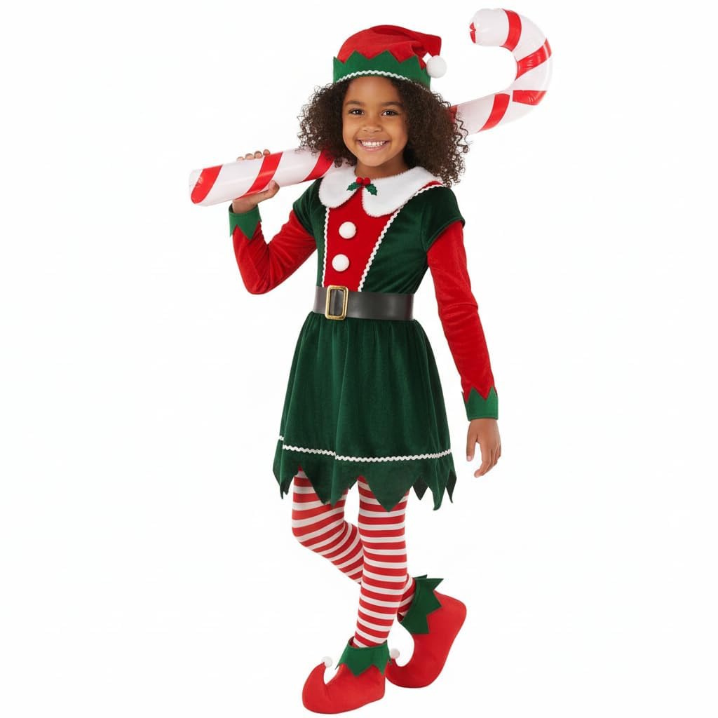 Morph Costume Elfo Bambina, Vestito Da Folletto Bambine, Abito Natalizio Per Bambini