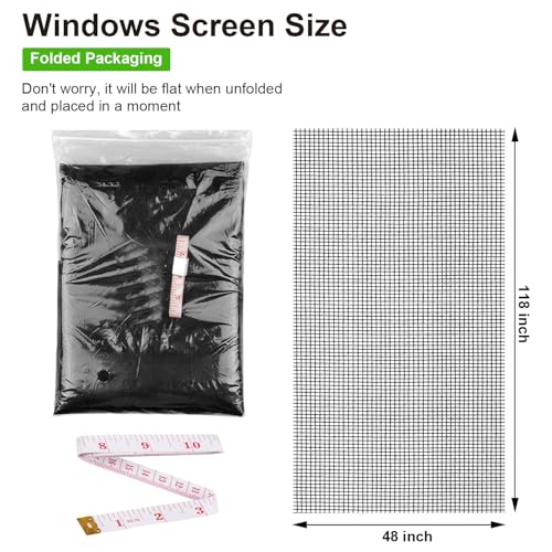 Replacement Window Screens, 48X118 Inch Durable Window Screen Mesh for Patio Porch Door Windows, DIY Adjustable Fiberglass Screen Repair Kit Sliding Net Roll Pet, Black by Ouskr