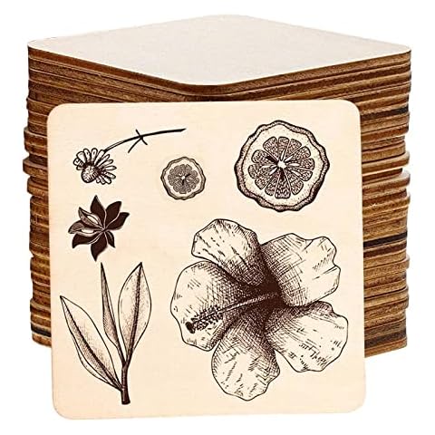 Holzscheiben, 30 Stück Quadrat Holzscheiben Cover