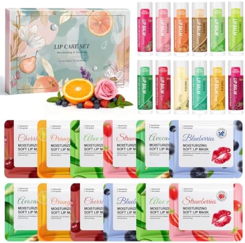 24 Pack Lip Balm & Lip Mask Bulk with Vitamin E and Coconut Oil, ...