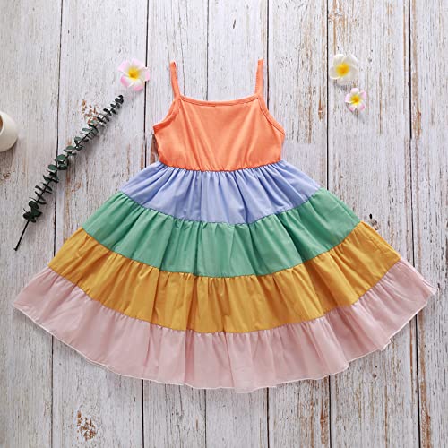 Infant Kids Girls Strap Rainbow Style Stitching Dress Summer Ruffles A Line Fancy Dress3