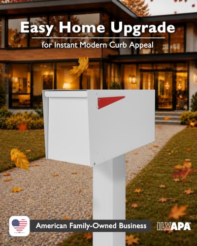 Image of Ilyapa Large Modern Mailbox for Outside - White - Post Mount