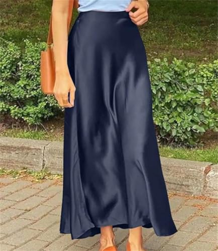Woman Spring Satin Silk Skirt Work OL Back Zipper Casual Party Solid Sundress3