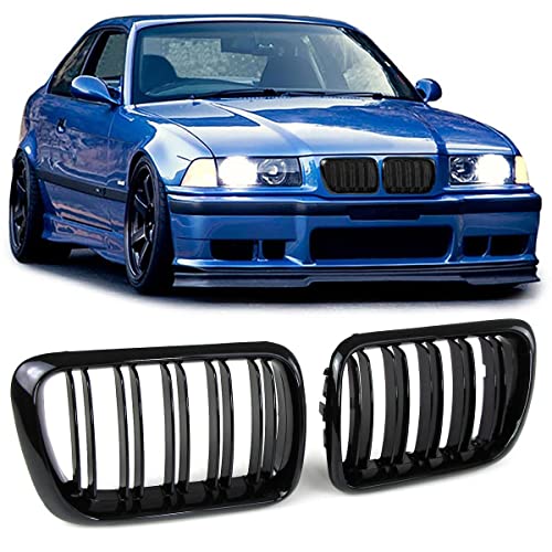 Parrillas de riñón de barra doble negro brillo compatibles con BMW E36 Facelift 1996-1999