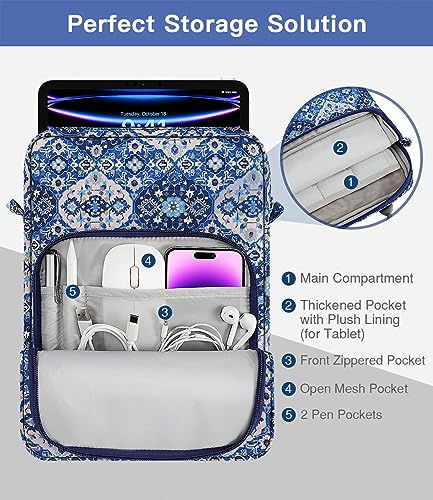 Image of MoKo 9-11 Inch Tablet Sleeve Bag Handle Carrying Case with Shoulder Strap | Fits iPad Pro /Air /A16 11-inch, iPad 10th 10.9, iPad 9 /8 /7th 10.2, iPadAir 5 /4th 10.9 and Tab S8 /S9 11-inch, Blue Bohemia