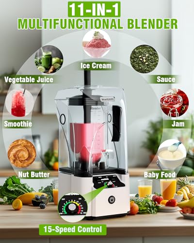WantJoin Quiet Blender - Kitchen Blender with Soundproof, 2.5 HP Copper Motor, 80oz Jar, Multifunctional Silent Blenders for Smoothies, Juice, Soups, Sauce, w/ 15 Speeds, Stainless Steel 6-blade Combo