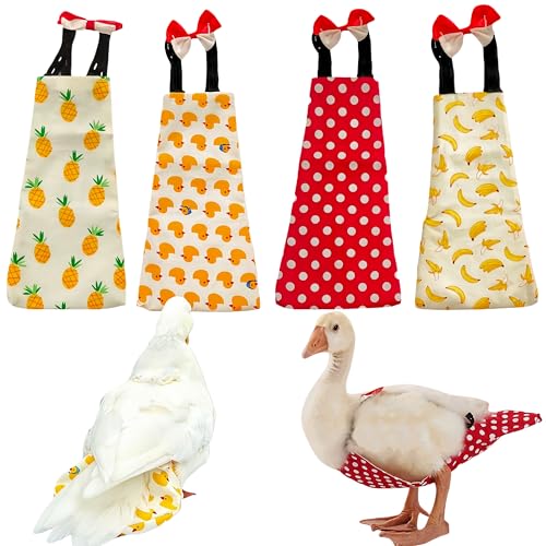 Magnoloran 2 Pack Chicken Diapers for Hens, Roosters, Diapers for Ducks, Ducklings, Reusable Pet Diaper with Bow Ties Waterproof Poultry Nappies for Geese Pet Ducks,Pineapple&Yellow Duck,L