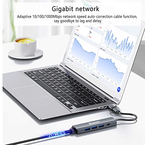 Wowssyo USB C Hub 5-in-1, USB C Adapter Docking Station, Multiport USB Hub, Gigabit RJ45 Ethernet, USB 3.0 - Image 3