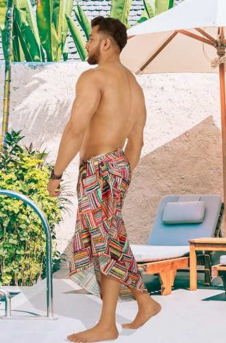 LA LEELA Men's 4th of July American USA Army Police Flag Swimwear Summer Sarong Swim Trunk Long Pareo Beach Wrap One Size Multicolored, Stripes4