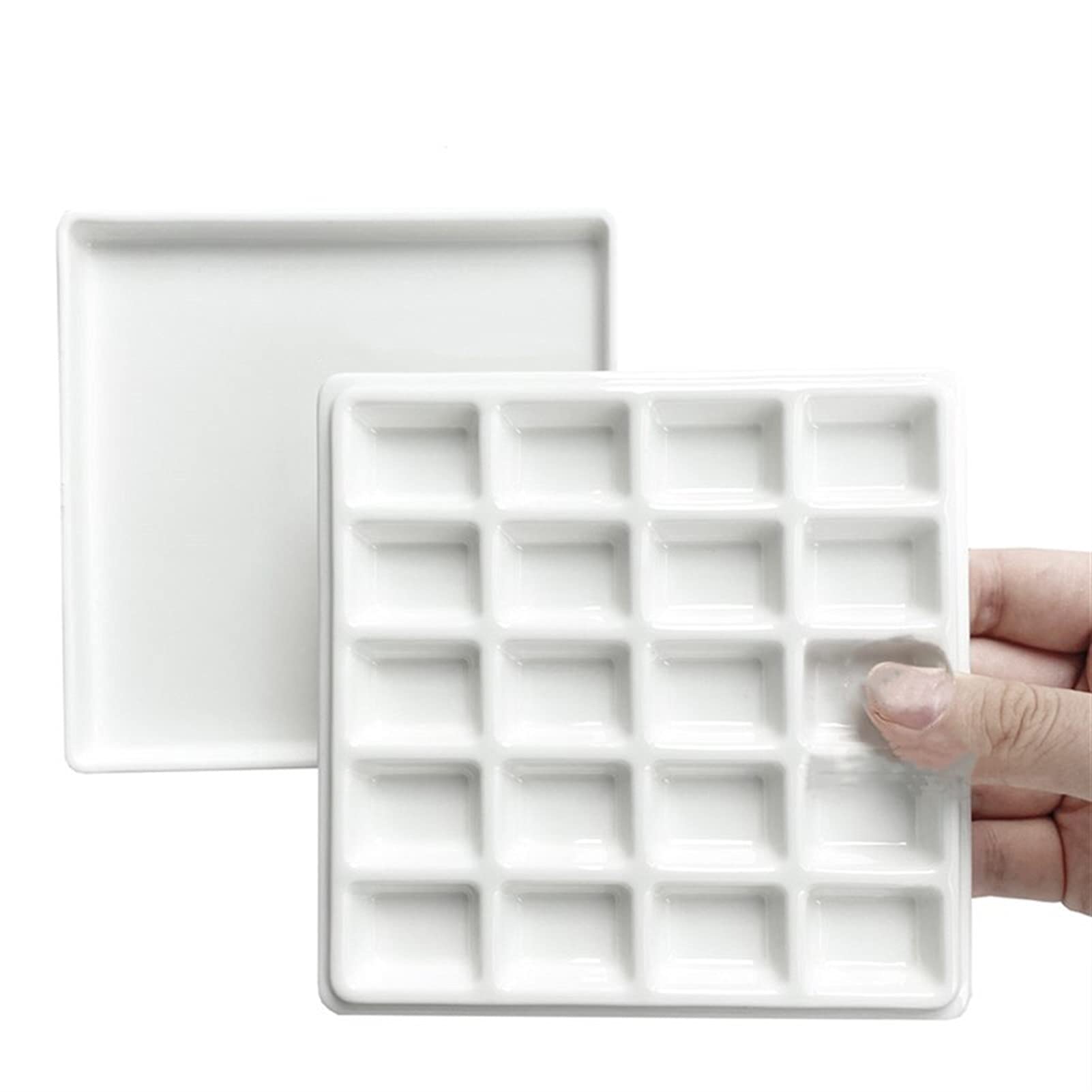 Paleta de acuarela de cerámica de 20 rejillas con tapa para pintura artística