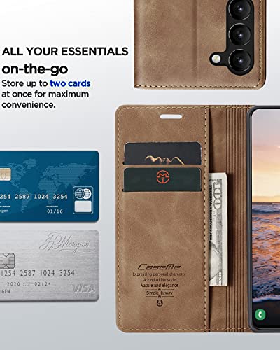 Aicase For Galaxy S23 Wallet Case Pu Leather Flip Folio Strong Magnetic Closure Protective Cover Credit Card Holder Kickstand Function Men Women For Samsung Galaxy S23 6.1" 2023 Brown #TOP3