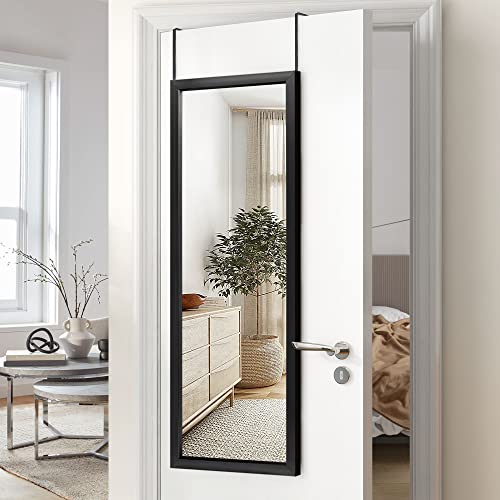 Image of NeuType Over The Door Mirror Full Length - Hanging, Leaning, or Wall Mounted - 55 inchx16 inch, Black, No Stand