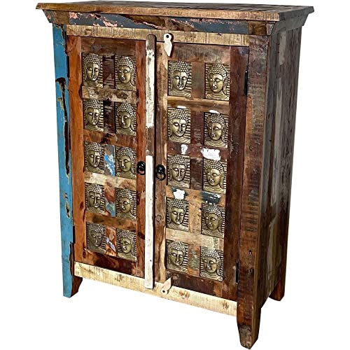 ETNIC ART - Credenza Indiana con Buddha in ottone-75x105x40-JBAW-41A