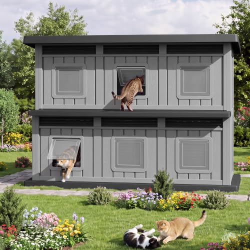 Image of Fancyango Cat House Bed Cave, Cat Houses for Outdoor Cats, Grey-Black