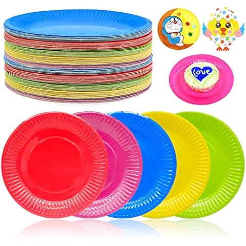 50Pcs Party Paper Plates, 7'' Round Dessert Paper Plate Colorful Disposable Paper Tray DIY Tableware Decoration for Party Wedding Birthday Festival Baby Shower Cover