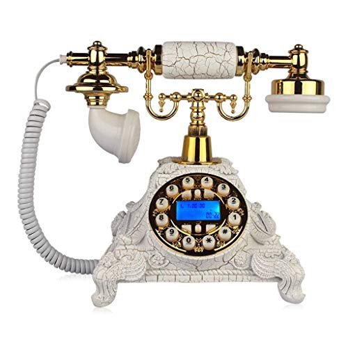 Schnurgebundenes altmodisches Telefon, klassisches Retro-Design, Massivholz im europäischen Stil und gegen Harz (Kupfer), Drehknopf