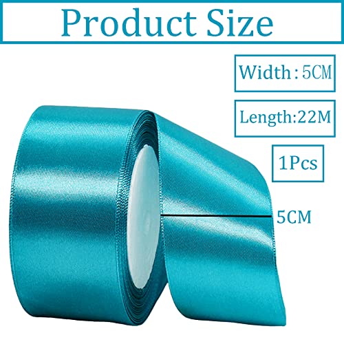 50mm Wide Thick Peacock Blue Ribbon for Gift Wrapping,22m 2Inch Large Fabric Satin Ribbon Blue Bow for Gift Wrapping,Ribbons for Crafting,Bouquets,Wedding,Car,Presents,Cake,Christmas Decorations - Image 2
