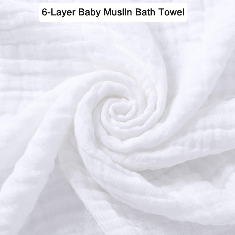 Aablexema Baby Muslin Bath Towels - Set of 2 Large Size 43X43 Inches Swaddle Blanket for Newborn Toddlers Boys Girls (White & Blue)