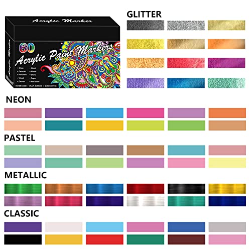 Restly RESTLY-ACR60 Acrylic Paint Pens, 60 Colors Acrylic Paint Marker thumb #2