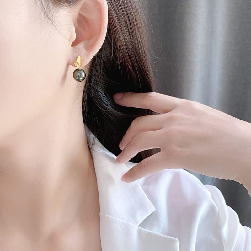 Real Pearl Earrings for Women With Genuine 9-10mm AAAA Quality Grey Tahitian Cultured Pearls Earring | 925 Sterling Silver Plated 18K Gold Pearl Gifts for Women Her Grandma Wife