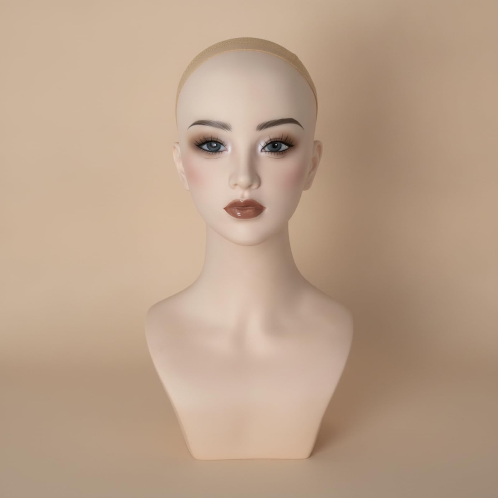 Qianly Testa di Manichino Femminile Realistico | Lineamenti Del Scolpiti, Finitura Liscia Color Carne, Testa Manichino con Spalle, per Vetrina
