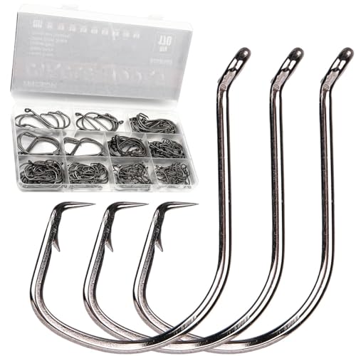 FINOSEAK 170Pcs Octopus Circle Hooks Freshwater, Sturdy Catfish Hooks Offset Circle Fishing Hooks Set Barbed Saltwater 9 Sizes Assorted 1# 1/0 2/0 3/0 4/0 5/0 6/0 7/0 8/0