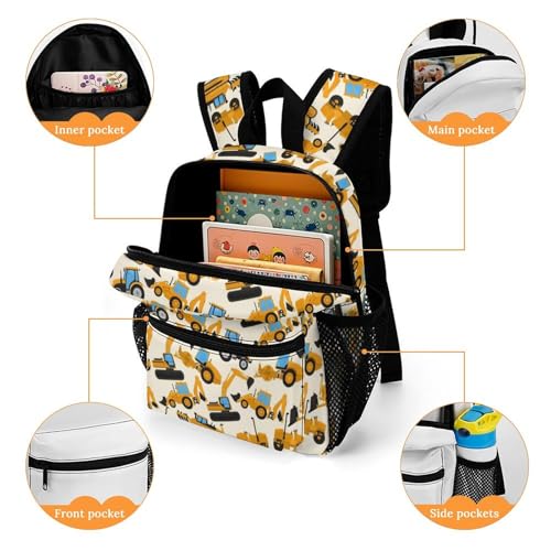 Cartoon Machinery Excavator 13 Inch Backpack Lightweight Double Shoulder Bag with Zippers Unisex Daypack4
