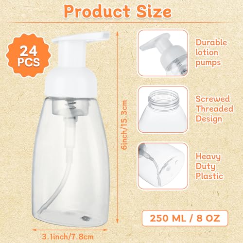 24 PCS Foaming Soap Dispenser Pump Bottles Foaming Hand Soap Dispenser Foaming Pump Bottles Empty Plastic Container for Kitchen Bathroom Commercial, Clear2