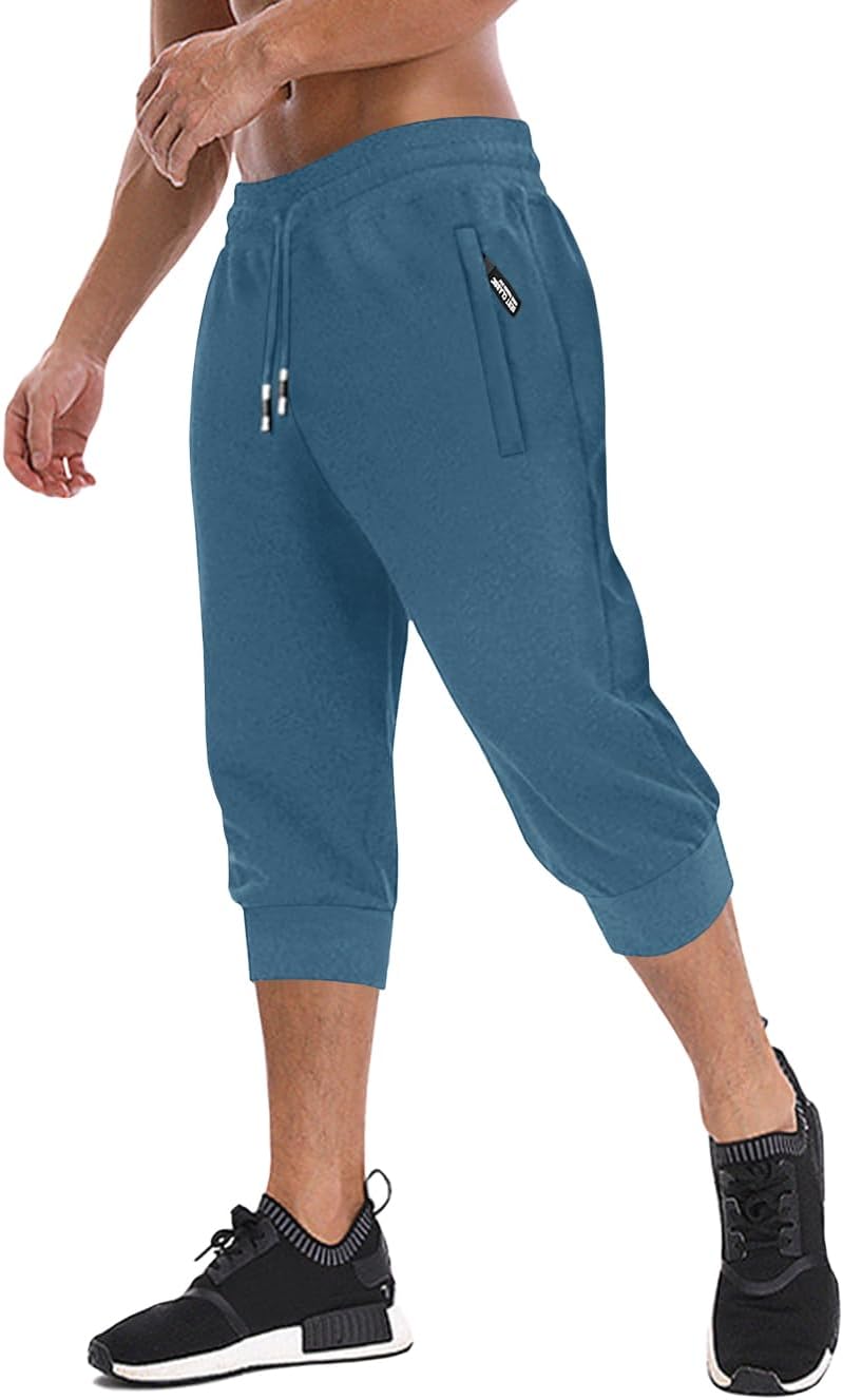 MAGNIVIT Men's 3/4 Jogger Capri Pants Workout Gym Below Knee Shorts Zipper Pockets Jogger Sweatpant Capris for Men