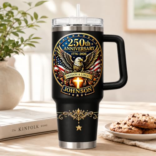 Image of Personalized 250th Anniversary Of America Tumbler - Custom Patriotic USA Flag 1776-2026 Gifts - US Eagle Freedom Tumbler 40oz A22 - American Flag Independence Celebration Gifts For Men, Women