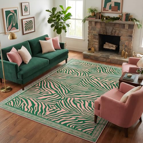 BreezeRise 5x7 Area Rug for Living Room,Modern Abstract Pink and
