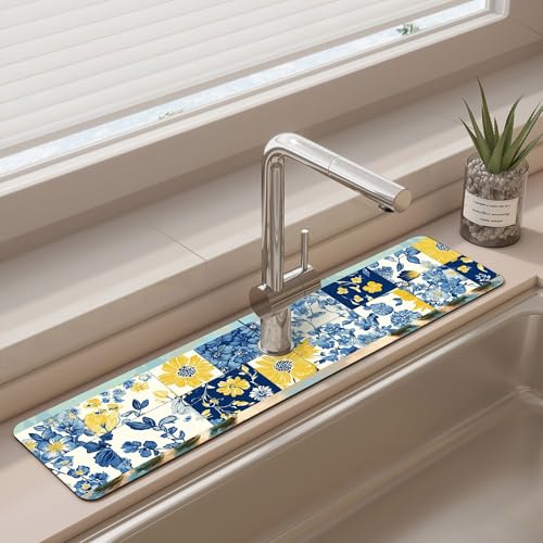 Faucet Mat for Kitchen Sink - Sinkmat Absorbing Mat, Fast Drying Splash Guard for Kitchen & Bathroom - Non-Slip Water Absorbing Drying Pad Behind Faucet, Fits RV, Countertop, Island (3.9x15in) A2