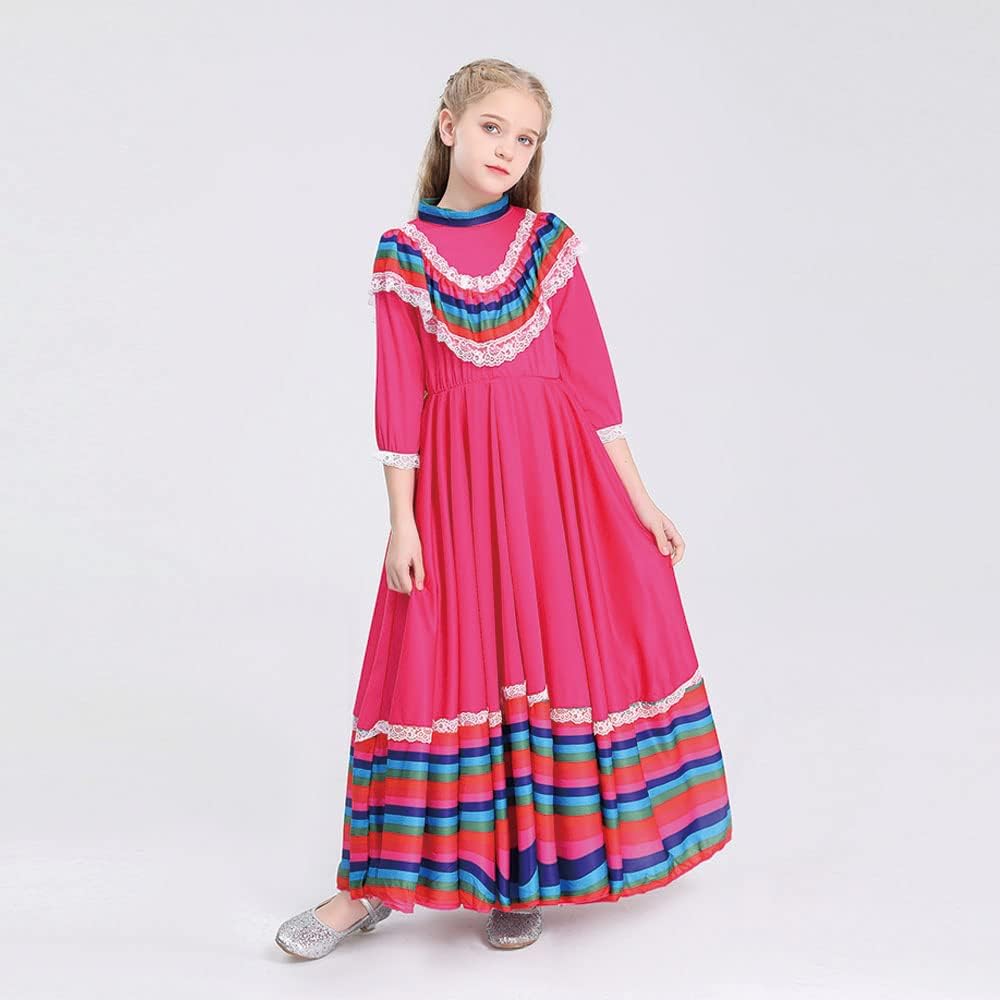 Mexican Dress for Girls Kids Tradition De Mayo Fiesta Princess Dress Easter Clothes Senorita Blouse Dance Skirt