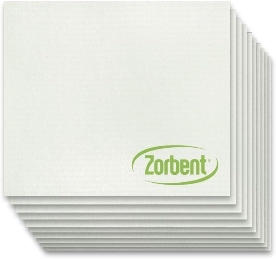 Zorbent Super Absorbent Towels 10 Pack, Green, Reusable Paper Towel Alternative, Lint Free Cleaning Cloth for Kitchen, Gym, Shoes, Travel, & Camping, Multipurpose Damp Duster, Spill & Mess Cleaner
