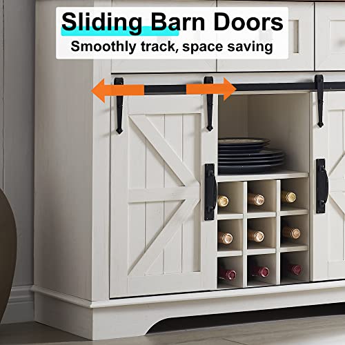 Okd Farmhouse Bar Cabinet, Kitchen Storage Cabinet W/Sliding Barn Door, Wine And Glass Rack, Drawers, Adjustable Shelves, Sideboard Buffet With Hutch Pantry Cupboard For Dining Room, Antique White #TOP3