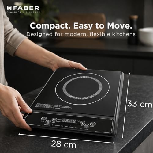 Image of Faber Zion 1400W Induction Stove|7 Auto-Cook Function, Auto Pan Detection, Preset Timer, Overheat Protection|Shock-Proof Body, Black Crystal Glass, Soft-Touch Control, LED Display|(Black)
