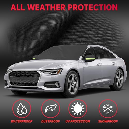 Image of Car Windshield Cover for Ice and Snow, Car Window Cover for Car Windshield, Frost Guard Windshield Car Cover for Snow, Car Window Covers Windshield Snow Guard, Black