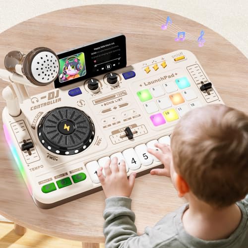 Toddler DJ Mixer Age 3 4 5 6, Electronic Musical DJ Toy Sets for Kids with Lights, Songs, Sound Effects, Microphone, Toddler Musical Toys, Christmas Birthday Gifts for Boys Girls Age 3+