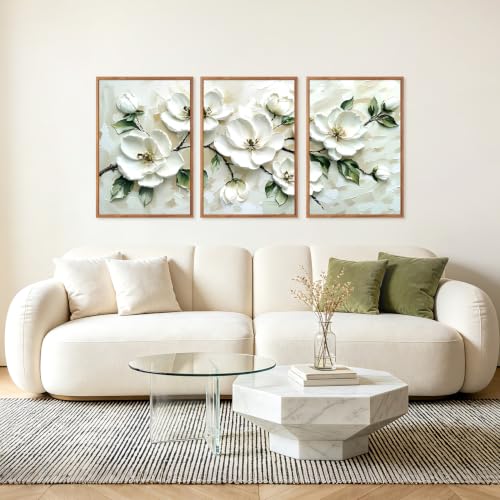 Image of CHDITB 3D Large Floral Impasto Wall Art, Neutral Beige Textured Wall Decor