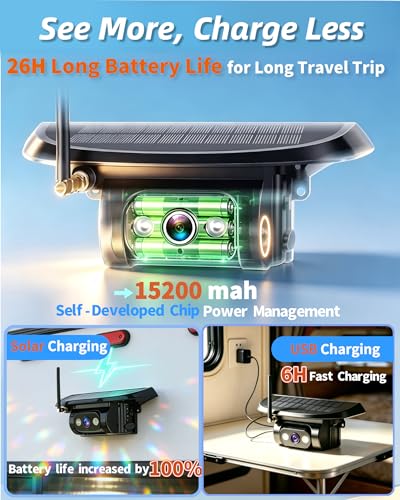 Image of HD 1080P Dual Wireless Backup Camera: 1-Second Magnetic Easy Install RV Backup Camera with 7-inch Split-Screen DVR Monitor - 15200mAh Solar Battery, Up to 3-Day Trip for RV Camping & Travel Trailers