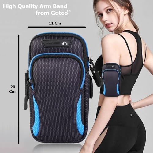 Image of GOTEO Waterproof Mobile Pouch Arm Band for Phone for Running, Adjustable Lightweight Arm Bag for Mobile Phone Holder for Running, Sports Armband fits Up to 7 inch Phones for Men & Women (Black-Blue)