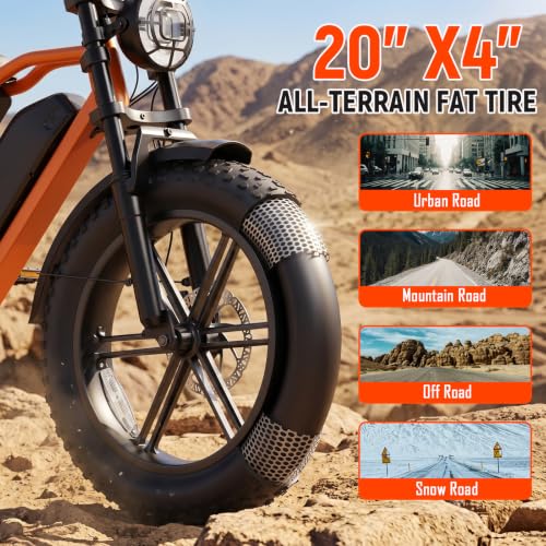 Image of TST Electric Bike for Adults, 1500W Peak Motor 60 Miles Fat Tire Ebike with 48V 15Ah Removable Battery 20 inch Fat Tire Electric Bike, Dual Suspension,7 Speeds Orange