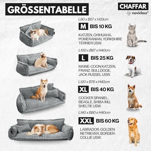 noviclass® Haustiersofa Chaffar Katzenbett Hundebett | Katzensofa Hundesofa | Orthopädische Matratze | Moderner Stil | Cord-Design Größen (Creme, M (80cm))