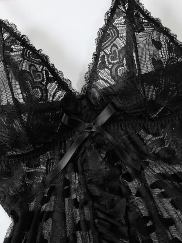 Image of Foxiny Sexy Ruffle Sheer Mesh Lace Wireless Babydoll Lingerie Dress with Thong 2 Piece