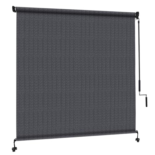 Image of Custom Size 107'' W x 96'' H Outdoor Roller Shades, Cordless Patio Roll Up Outdoor Blinds with UV Protection, Exterior Sun Shade Cloth for Porch, Gazebo, Balcony, Pergola, Bluegrey