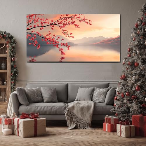 Tableau de cerisier japonais XXL ZORYAN toile nature pour salon 80x160cm