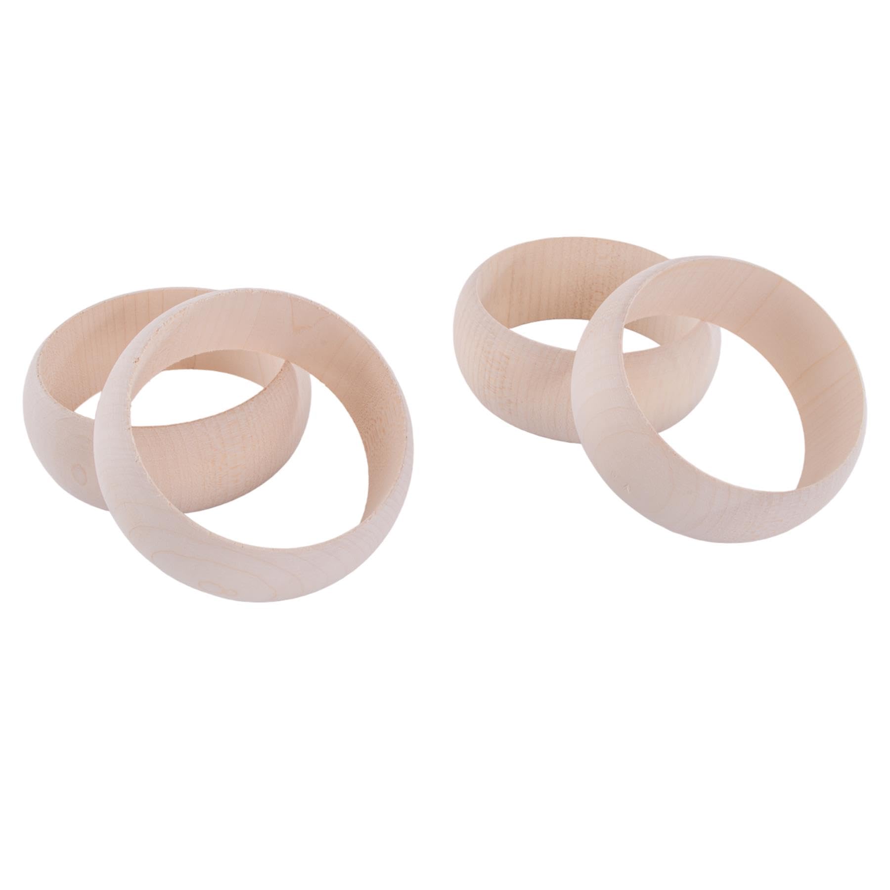 Woodeedoo Round Plain 30 Mm Wooden Bracelets Bangles | Set Of 4 | Unfinished Unpainted Natural Wood Craft Project Diy Decoupage Shape Décor Jewellery Making
