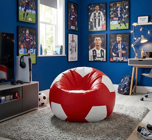 Image of Couchette Kids Football Bean Bag, Small Bean Bag for Kids, Red and White (Without Fillers)