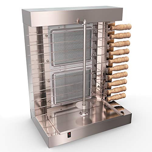 Bioexcel Tacos Al Pastor Doner Kebab Shawarma Gas Burner Grill - Vertical Broiler - Automatic 2 Burners Machine with 10 Side Kebab Skewers Burners Propane Gas - Thumbnail 6